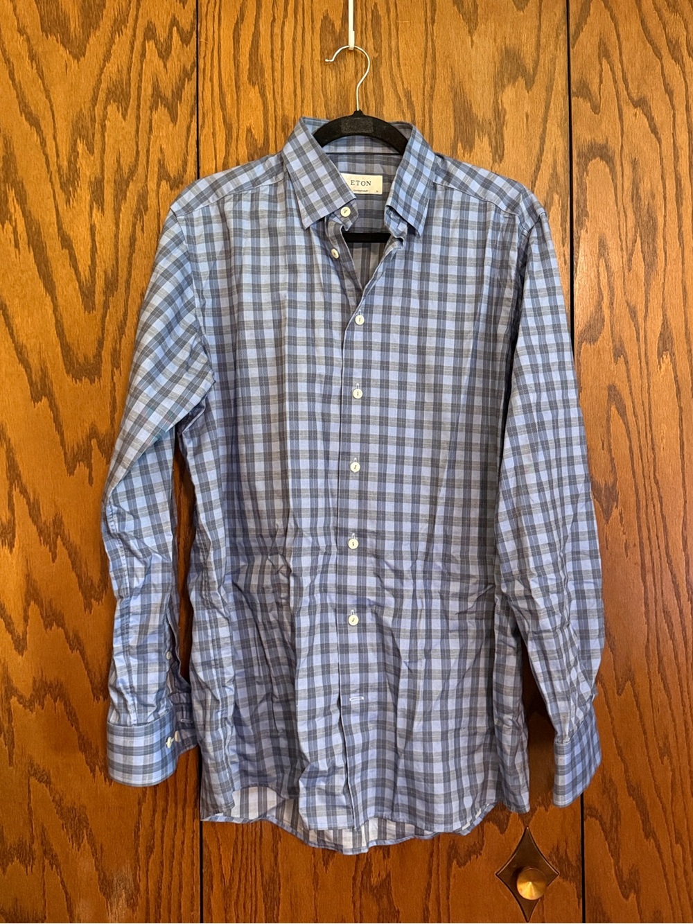 ETON Contemporary 100% Cotton Plaid Button Down Shirt Blue Gray 41/16 L
